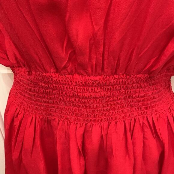 XXI Size Small/ Petite Red Scoop Neck Flutter Sleeves Elastic Waist Embroidered - Picture 6 of 11